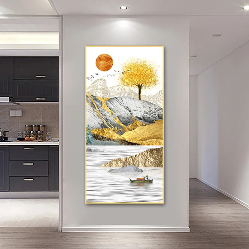 Home Decoration Chinese Abstract Painting Morden Rich Tree and Mountain for Kitchen