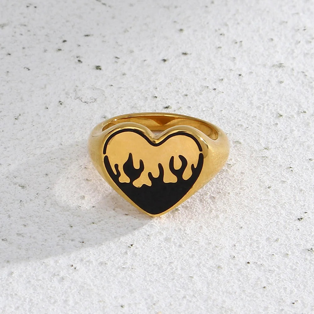 Black Enamel Ring 2021 Stainless Steel Rings Lot Heart Flower Stainless Steel Ring