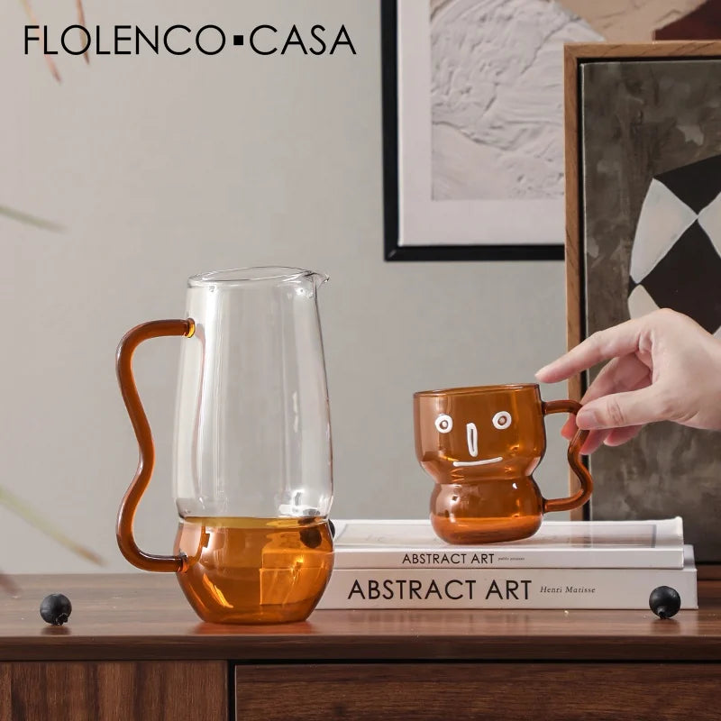 Modern Clear Glass Waterpot and Mug Eco-Friendly Home Decor for Coffee Tea Living Rooms Yellow FLOLENCO CASA