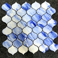 DS Modern Lake Blue Linear Polished Glossy Finish Fan Pattern Glass Mosaic Tiles for Interior Wall Bathroom & Kitchen Floor