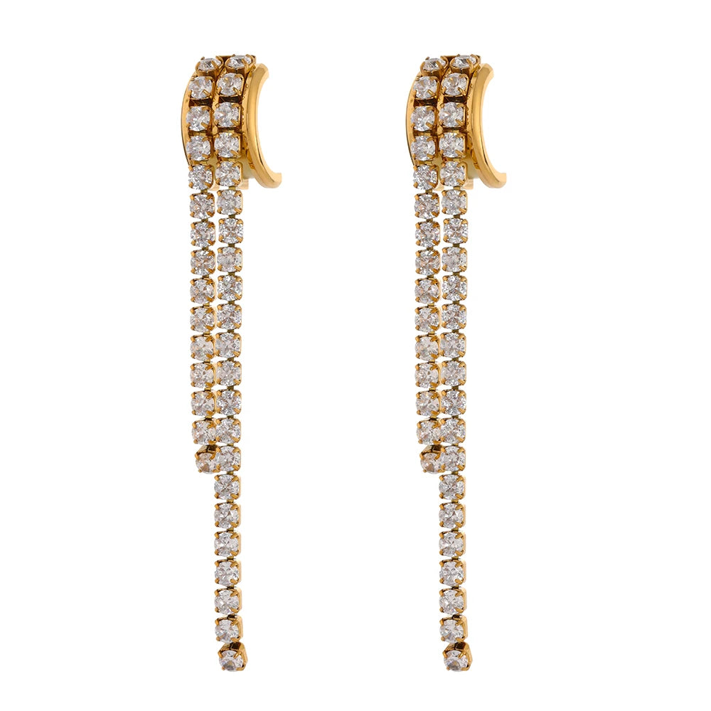 JINYOU 165 New 316 Stainless Steel Women Long Tassel Cubic Zirconia Earrings Waterproof Jewelry 2025 for Women Party