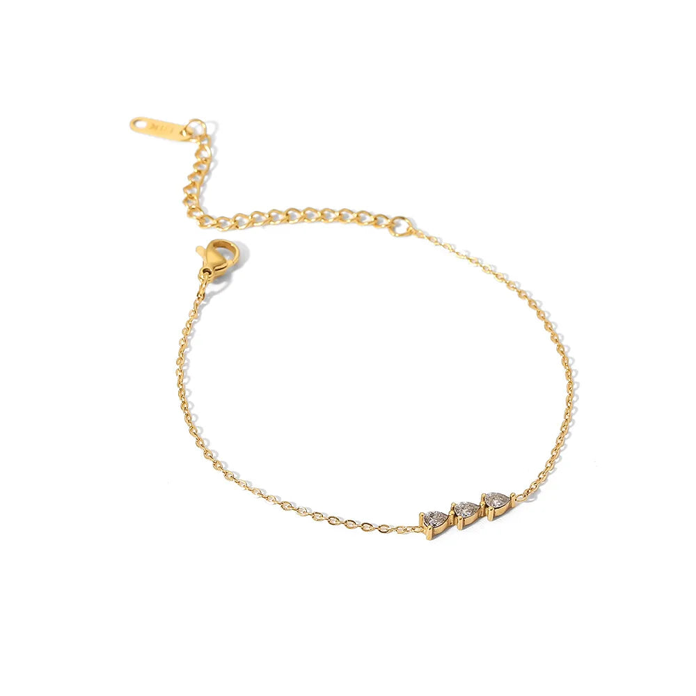 Dainty 18K Gold Plated Stainless Steel Fine Charm Mulit Cubic Zirconia Water Drop Pendant Bracelet for Women