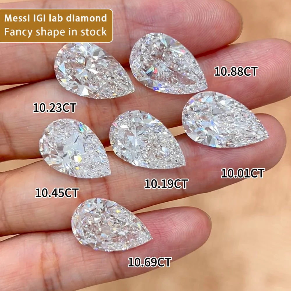 Messi Gems 1CT 2CT 3CT 4CT 5CT D VVS-VS CVD Fancy Pear Cut Loose Lab Grown Diamond for Custom Jewelry