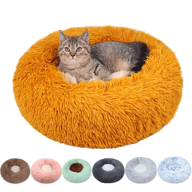 Sanan Cheap Cama De Perro 40CM 120CM Custom Fur Canvas Warm Round Donut Cuddler Luxury Animal Bed Cat Cushion Pet Beds for Dog