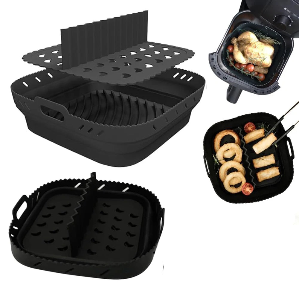 2 Pcs Non Stick Food Grade Reusable Silicone Pot Baking Tray Silicone Liners Square 8 Inches for Air Fryer