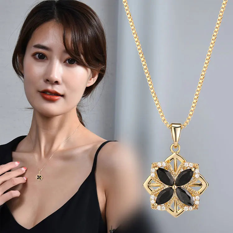 SC 2022 Fashion Clover Jewelry Necklaces Dainty Black White Zircon Rotating Anti Anxiety Four Leaf Clover Necklace for Women