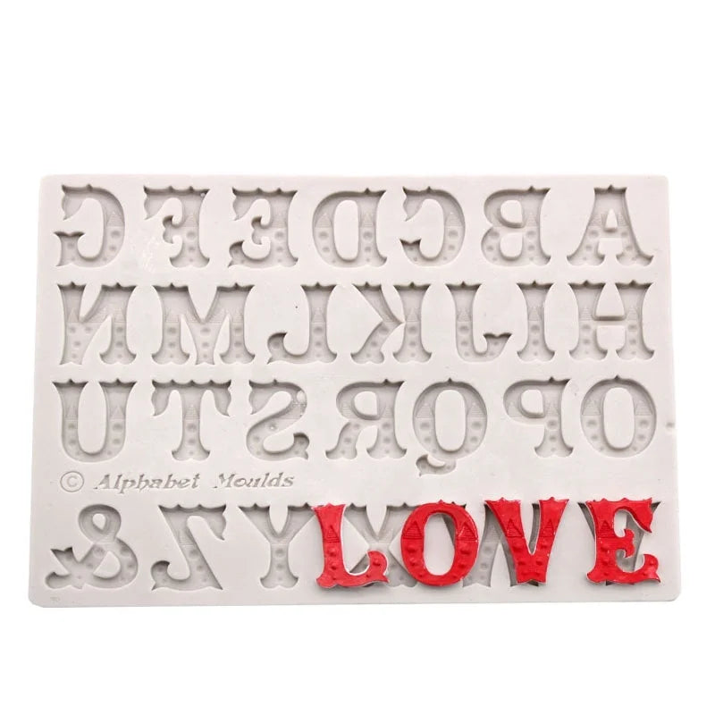 Artistic Letters Liquid Silicone Fondant Cake Mold  DIY Polymer Clay Modeling Tool