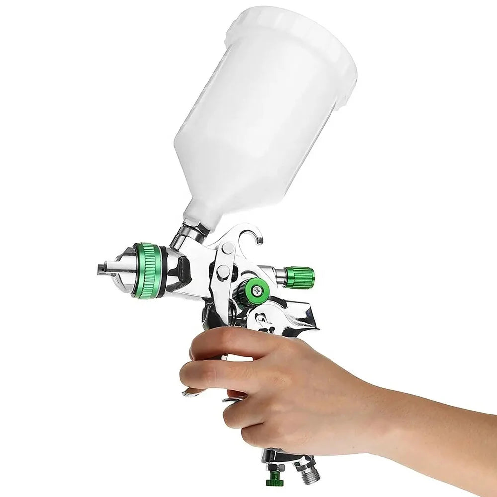 Professional HVLP 600ML 1.4/1.7/2.0mm Nozzle Gravity Pneumatic Green Air Paint Spray Gun for Car Auto Repair Tool Painting Kit
