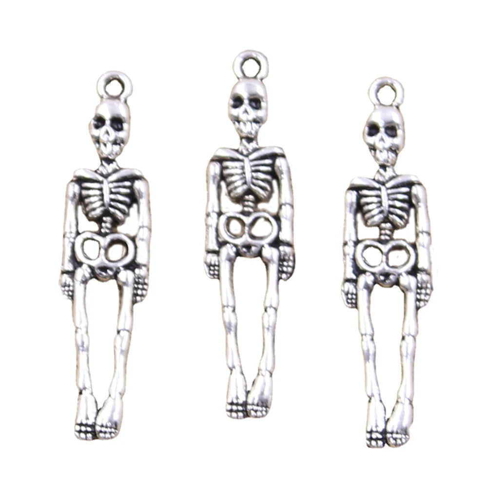 Charms Skull Skeleton Man 39x9mm Handmade Making FitVintage Tibetan Silver Color PendantsDIY for Bracelet Necklace