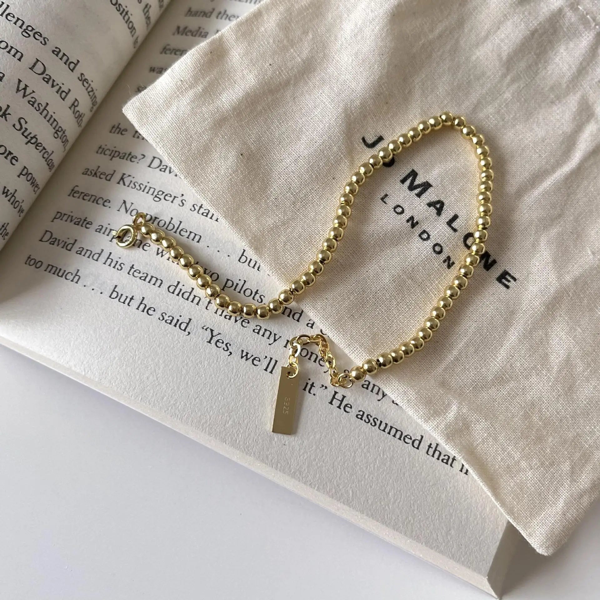 Classic Gold Plated Beads Chain 925 Sterling Silver Jewelry Bracelets for Women and Girls