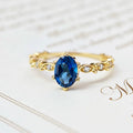 Natural Topaz Rings for Women Gemstone Ring Blue Topaz 925 Sterling Silver K Gold Plated Wedding Engagement LAMOON