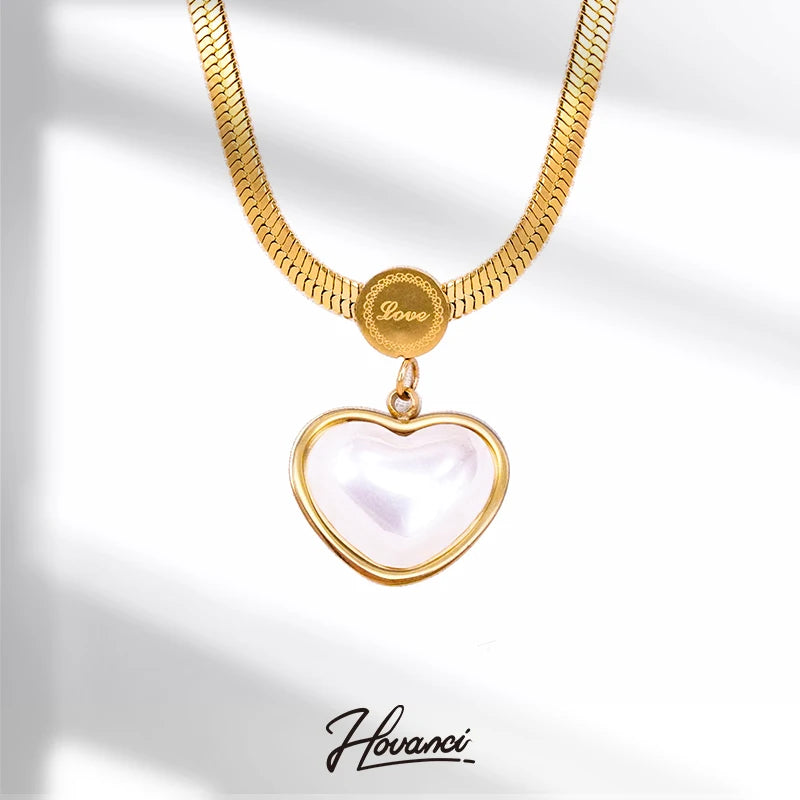 HOVANCI pearl heart necklace korean stainless steel gold plated 11small dainty heart ornament necklace