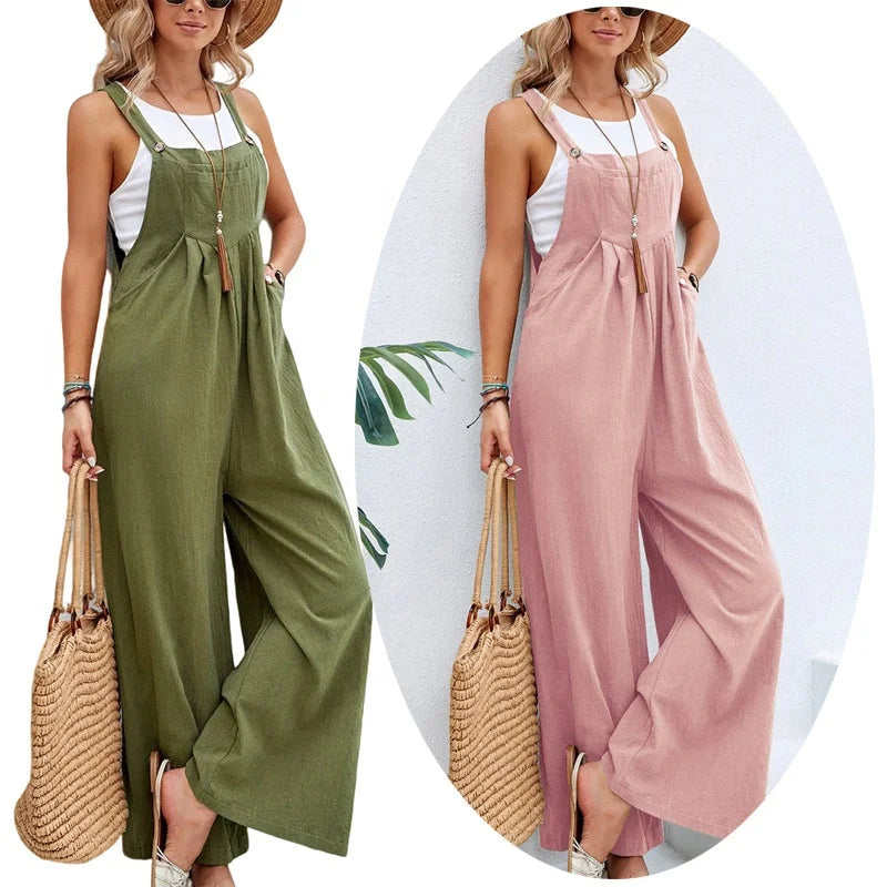 Plus Size Baggy Jumpsuits Black Maternity Adjustable Wide Leg Bib Overalls Cotton Long Sleeveless Dresses Rompers Khaki Pants