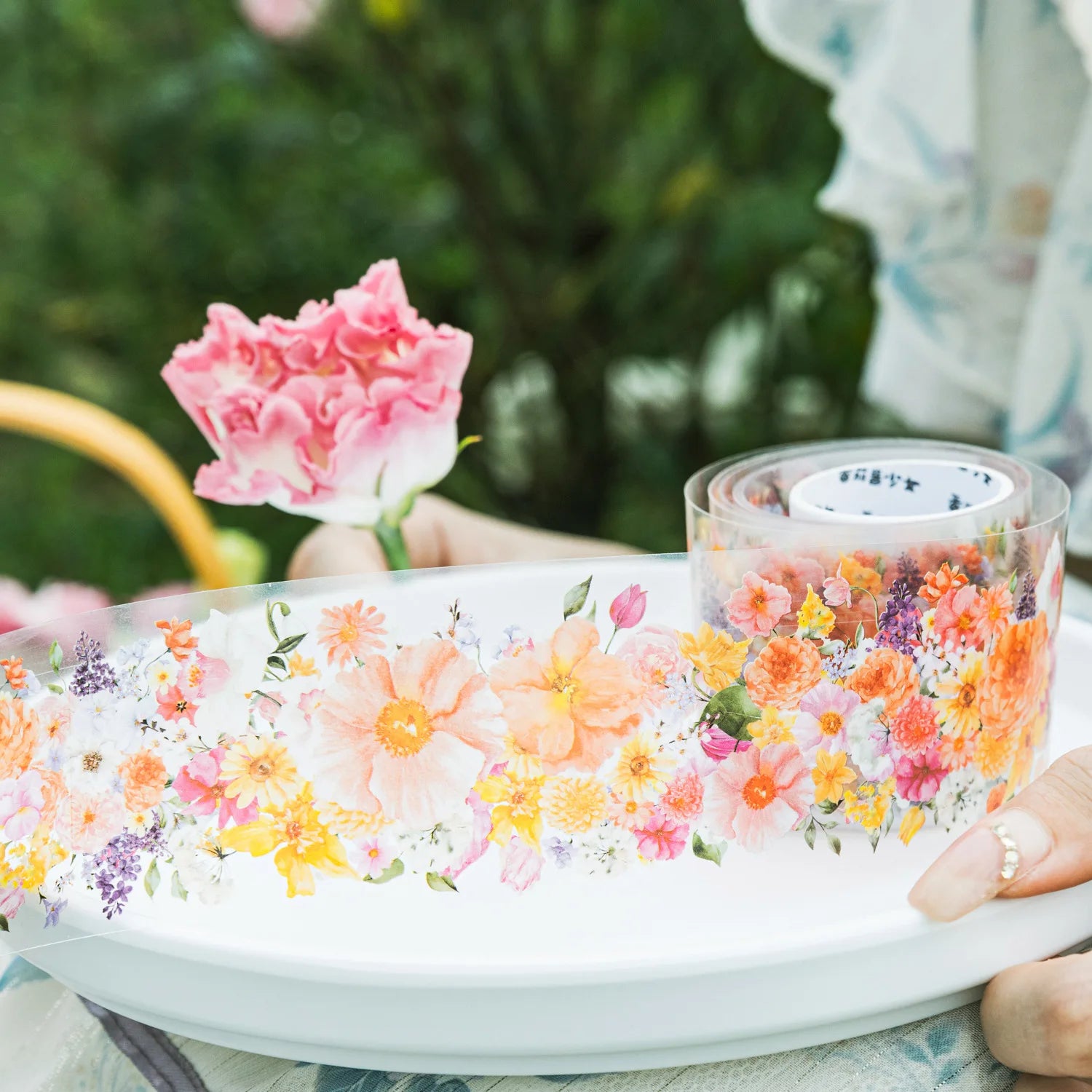 1 Roll/Piece PET Waterproof Masking Tape Crossing Flower Sea Series Small Fresh Plant Ledger Materials Circular Stickers 6