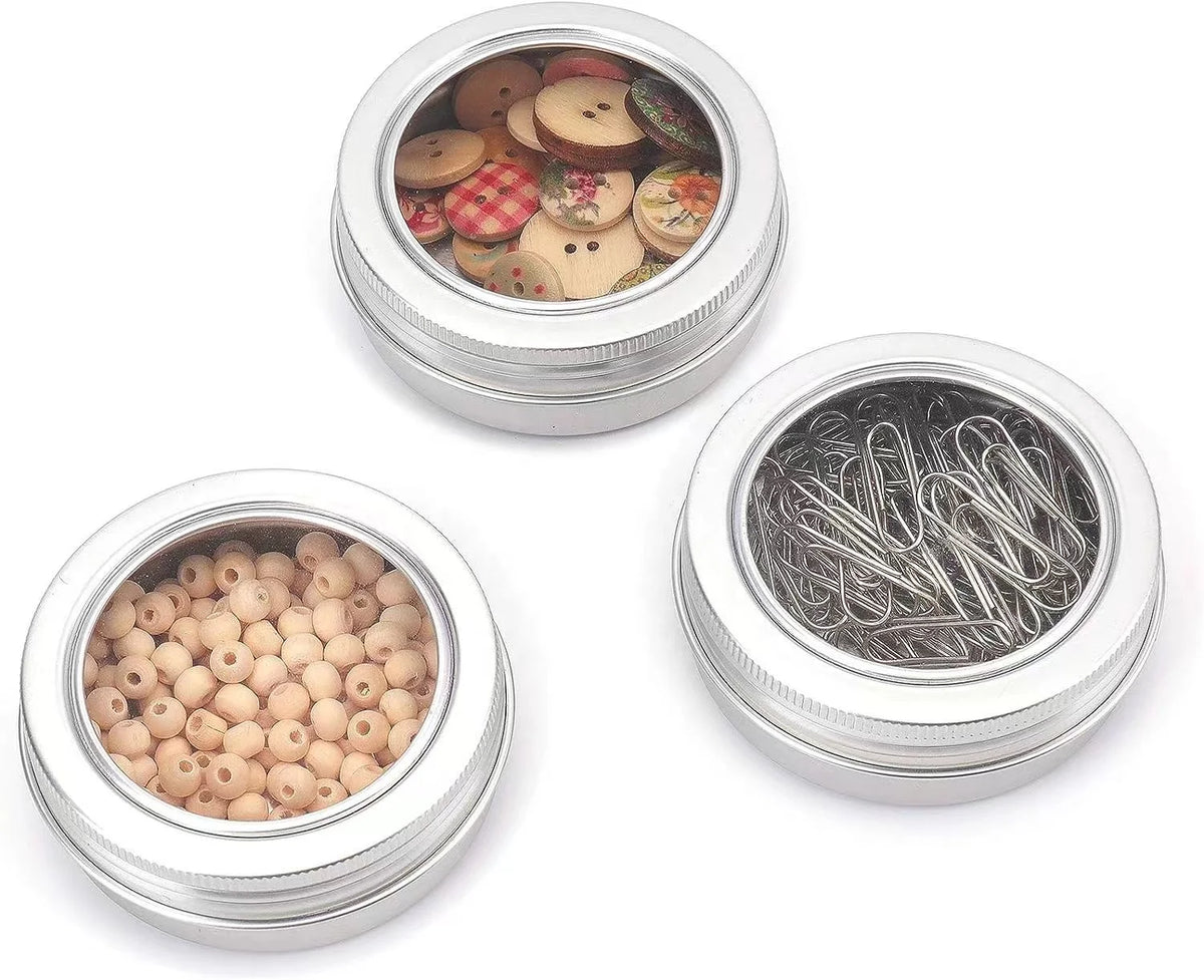 Silver 5ml Small Metal Round Tin Container Aluminum Cosmetic Jar with Window clear Top