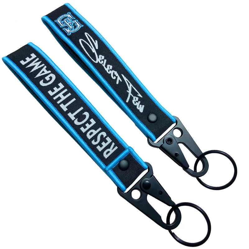 Wholesale Customized Luggage Carabiner Key Tag Label Embroidery Keyring Flight for Logo Woven Keychains Lanyard