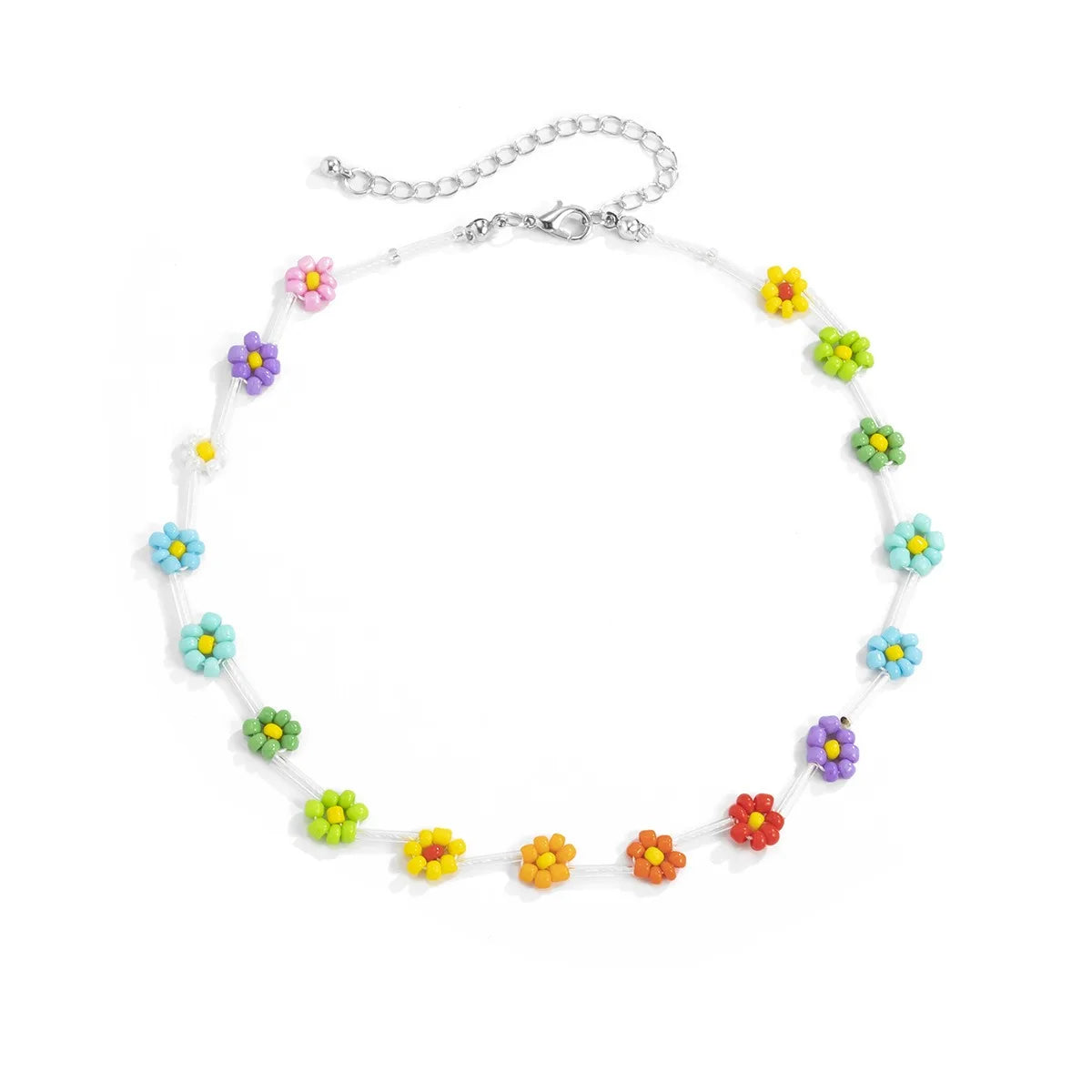 SC Fashion Flower Necklace Trendy Colorful Nano Pearl Beaded Acrylic Pipe Chain Necklace Bohemian Summer Beach Flower Necklace