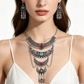 Statement Necklace Earrings Jewelry Sets Vintage Style Silver Golden Women Bohemian Necklace Earrings Set