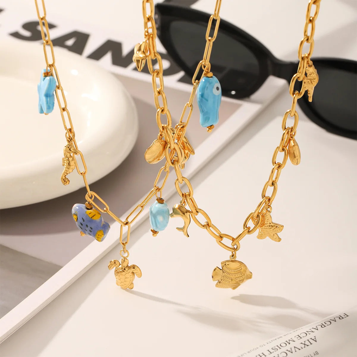 Ocean Series Jewelry Diy Charm Bar Pendant Necklace Fashion Shell Waterproof 18k Pvd Coated Stainless Steel Pendant Necklace