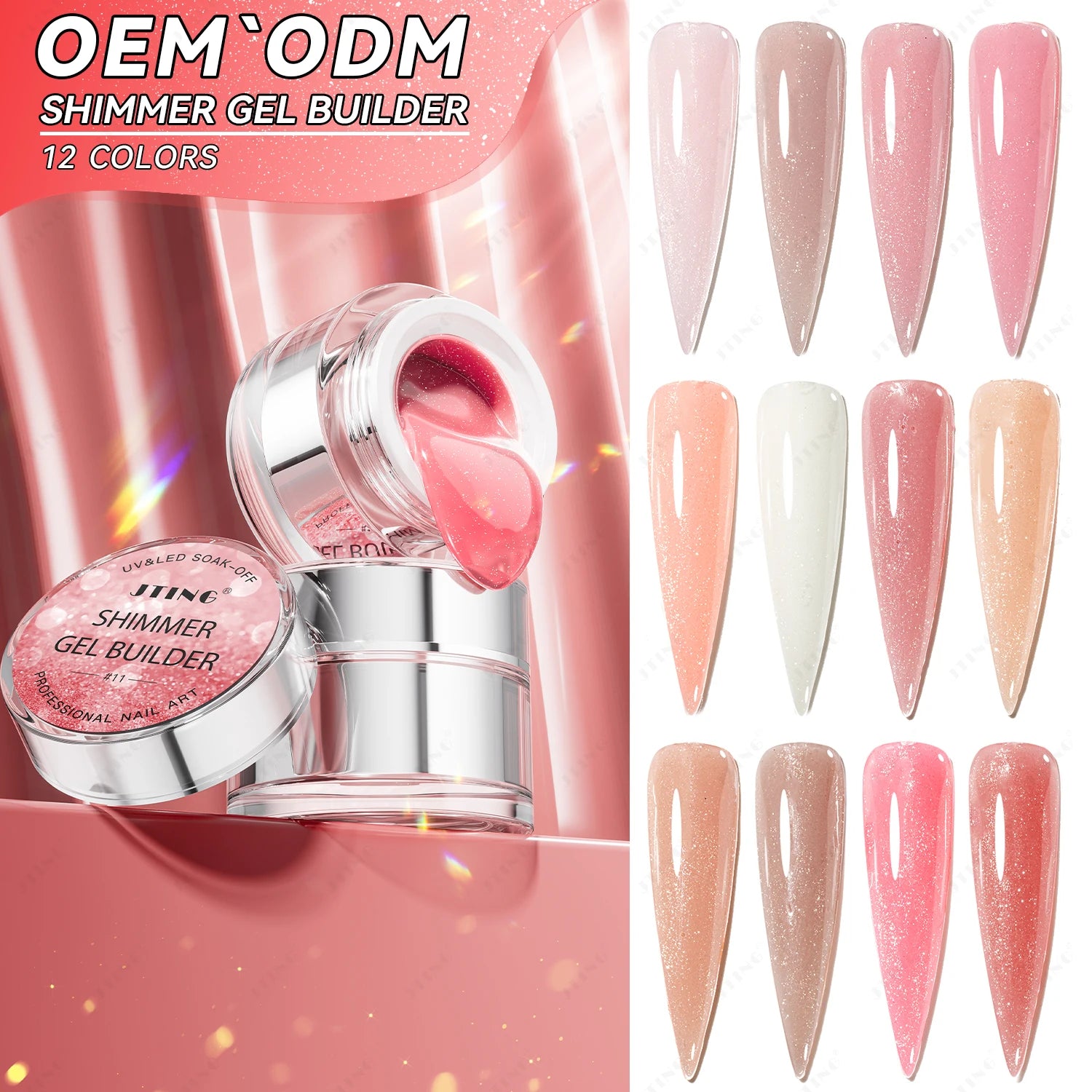 JTING Top Viscosity 12Colors Shimmer Gel Builder Nail Extension Soak Off Gel Sculpture Long Lasting  Gel Builder Nail Polish