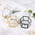 Custom Logo Hexagon Transparent Glass Ring Box Wedding Geometric Clear Storage Jewelry Organizer Holder