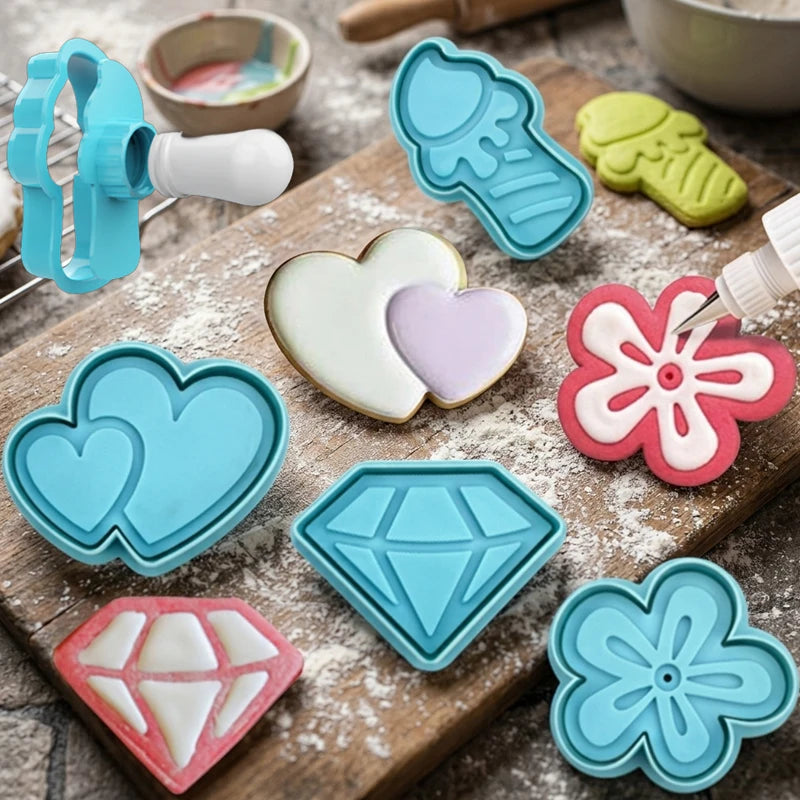 Plastic Biscuit Fondant Dough Cookie Stamp Stencil Fondant Cookie Press Embosser Stamper Cookie Cutter Stamp for Royal Icing