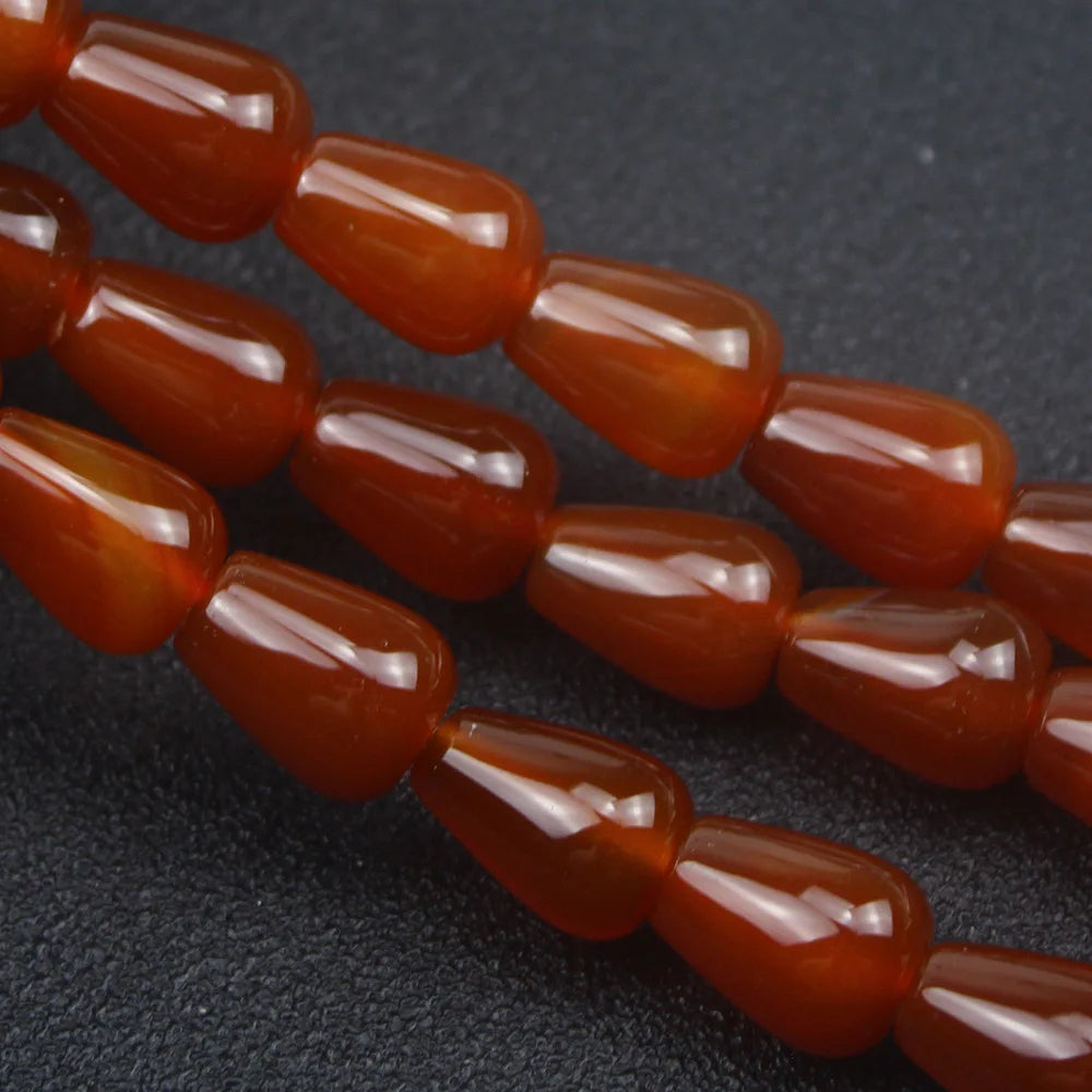 Hongzhuo Natural Red Large Long Rice Teardrop Shape Carnelian Beads Striped Agate Frosted Agate Beads Pendant Necklace Healing Crystals