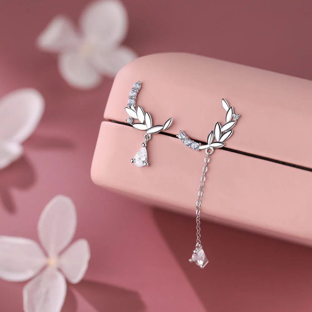 Sparkling Asymmetrical Short Tassel Earrings S925 Sterling Silver Zircon Wheat Ear Stud Earrings for Women Jewelry YB-XY-616