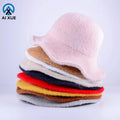 2026 New Arrival Solid Bucket Hats Fashion Winter Bucket Hats Custom Marten Hair Fur Furry Fisherman Cap for Woman