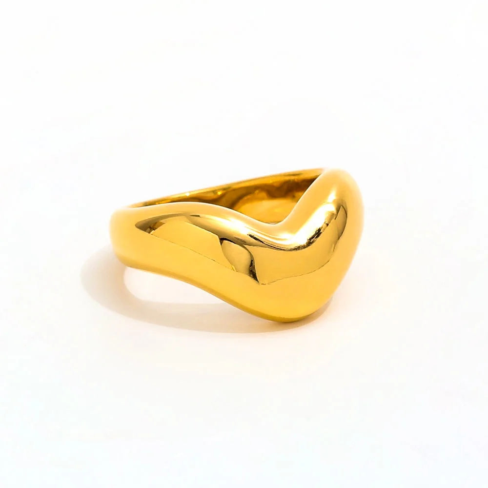 High End PVD 18K Gold Plated Dainty Stainless Steel Irregular Abstract Heart Finger Ring Trendy Unisex Party Gift for Women