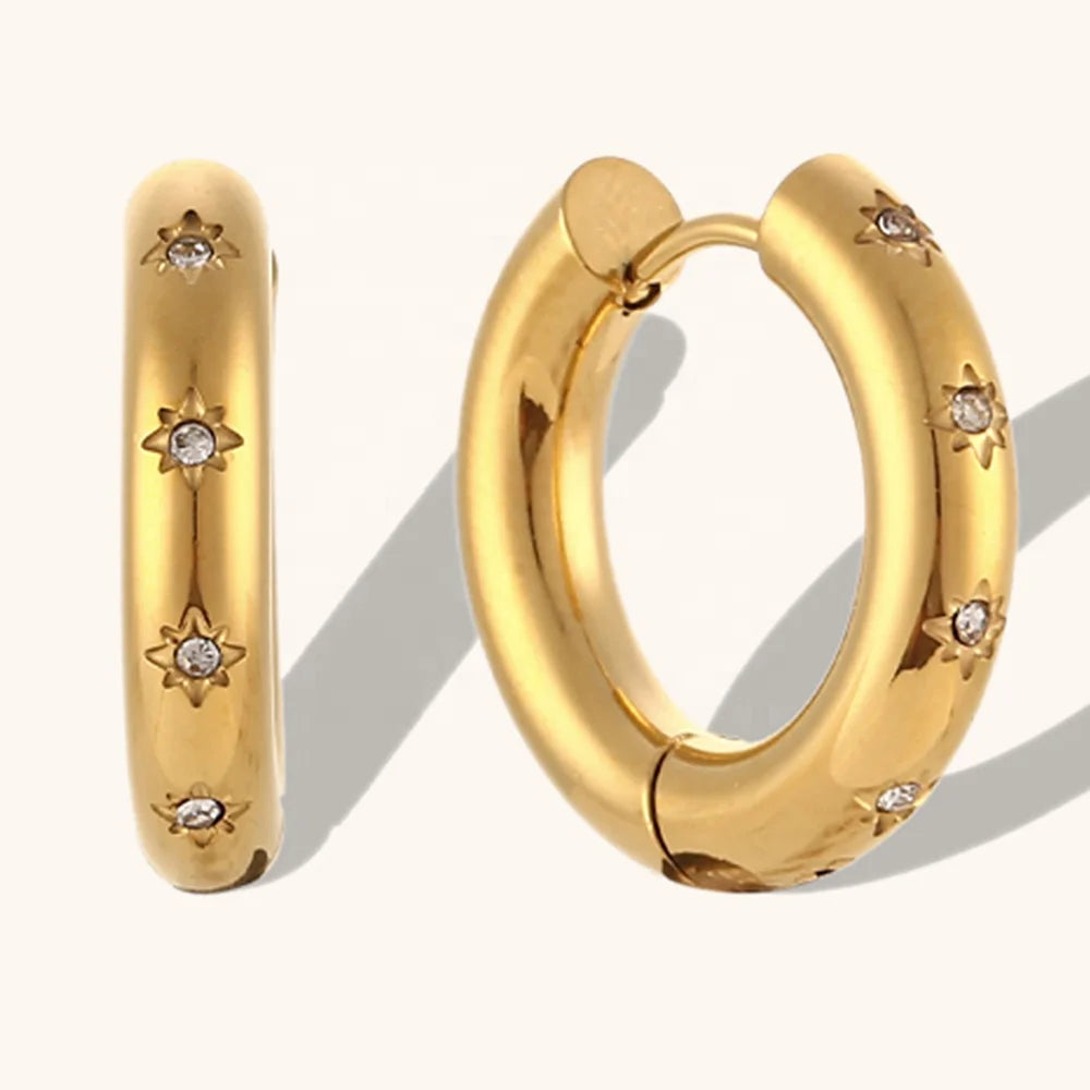 Dingran China Jewelry Manufacturer Minimalist Shining Zircon Hoop Earring Gold Plated Stainless Steel Earrings