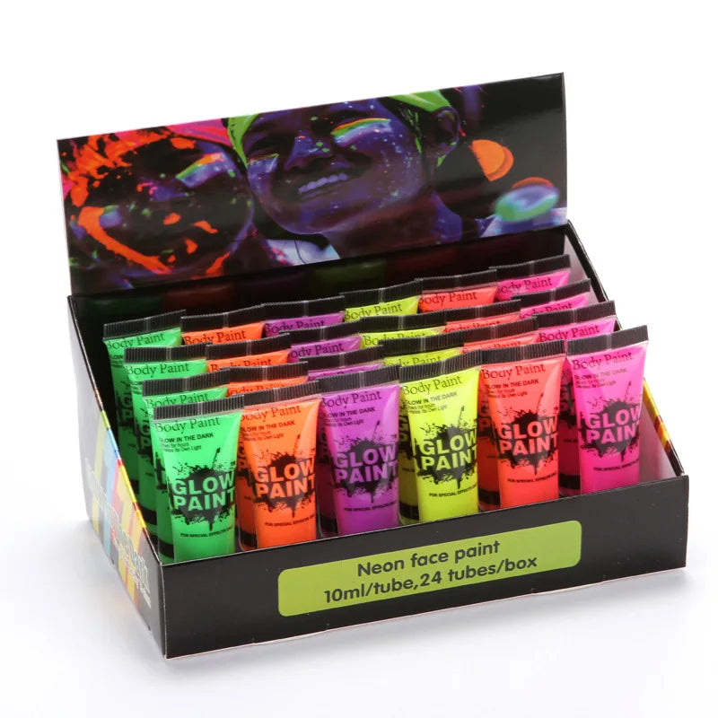 Sunkin 24 Tubes 10ml Waterproof Glow in Dark Body Paint with 8 Colors for Face & Body Art at Parties
