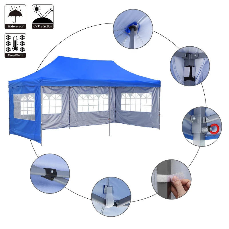 Pop Canopy Folding Tent 3x3 Trade Show Event Gazebo Outdoor Camps Wedding Beach Exhibit Family Restaurant Indoor Waterproof