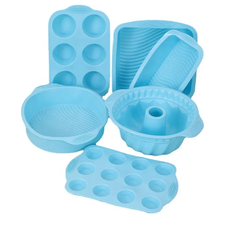 YJ Wonderful Custom 6pcs Resin Baking Tray Set DIY Pastry Shape Mold and Accessories Silicone Muffin Pan Baking Tool Set