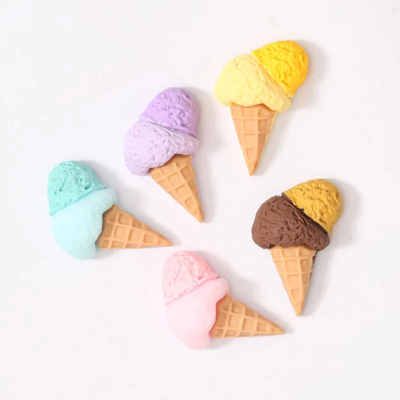 Simulated Flat Back Ice Cream Design Resin Cabochon