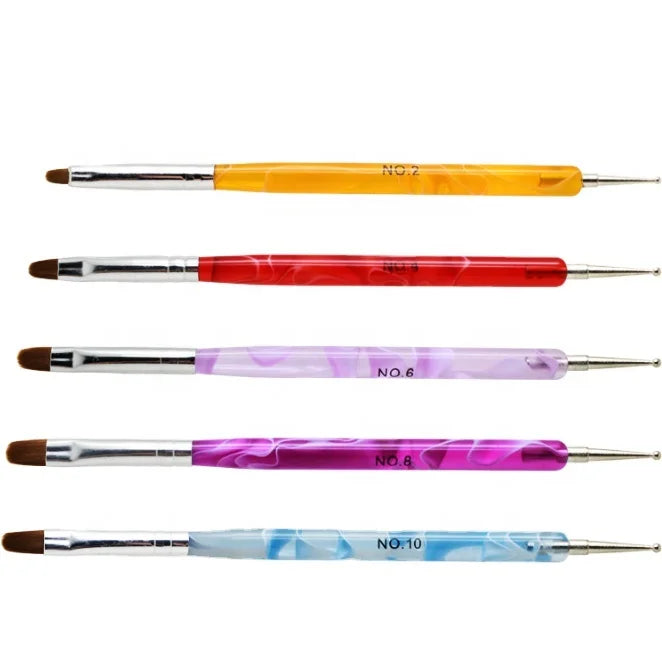 Hot Sale Socheal AL-121 5pcs Two-way Acrylic Wave Handle Nail Art Tool Soft Nylon Hair Gel Oval Dotting Nail Brush Nail