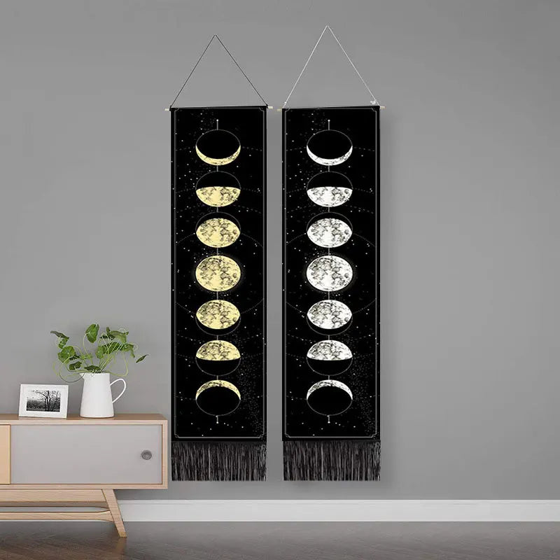 Psychedelic Moon Phase Tapestry Black Galaxy Night Sky Wall Hanging Moon Phase Throw Blanket Home Decor Wall Hanging Tapestry