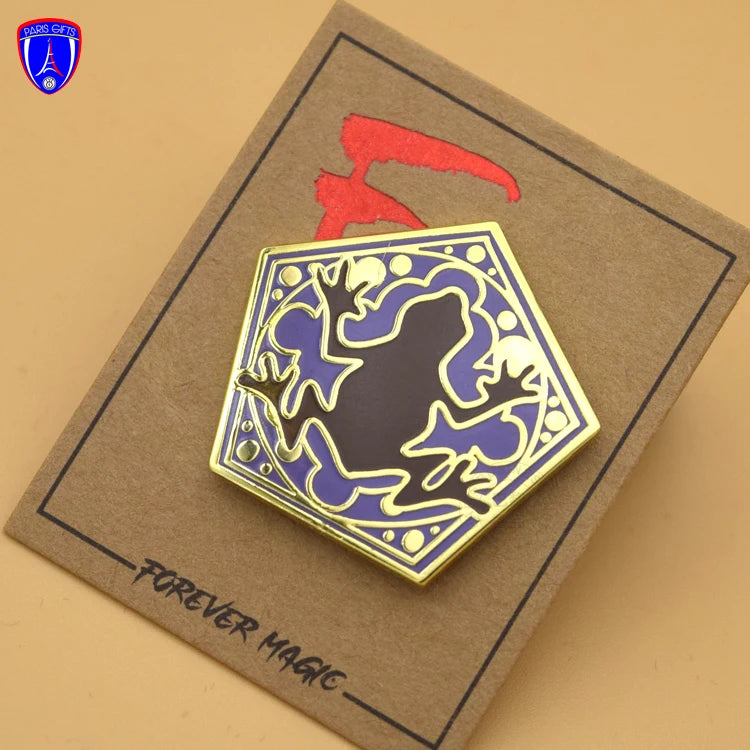 Custom Pentagonal Frog-themed Enamel Badge "FOREVER MAGIC" with Backing Card