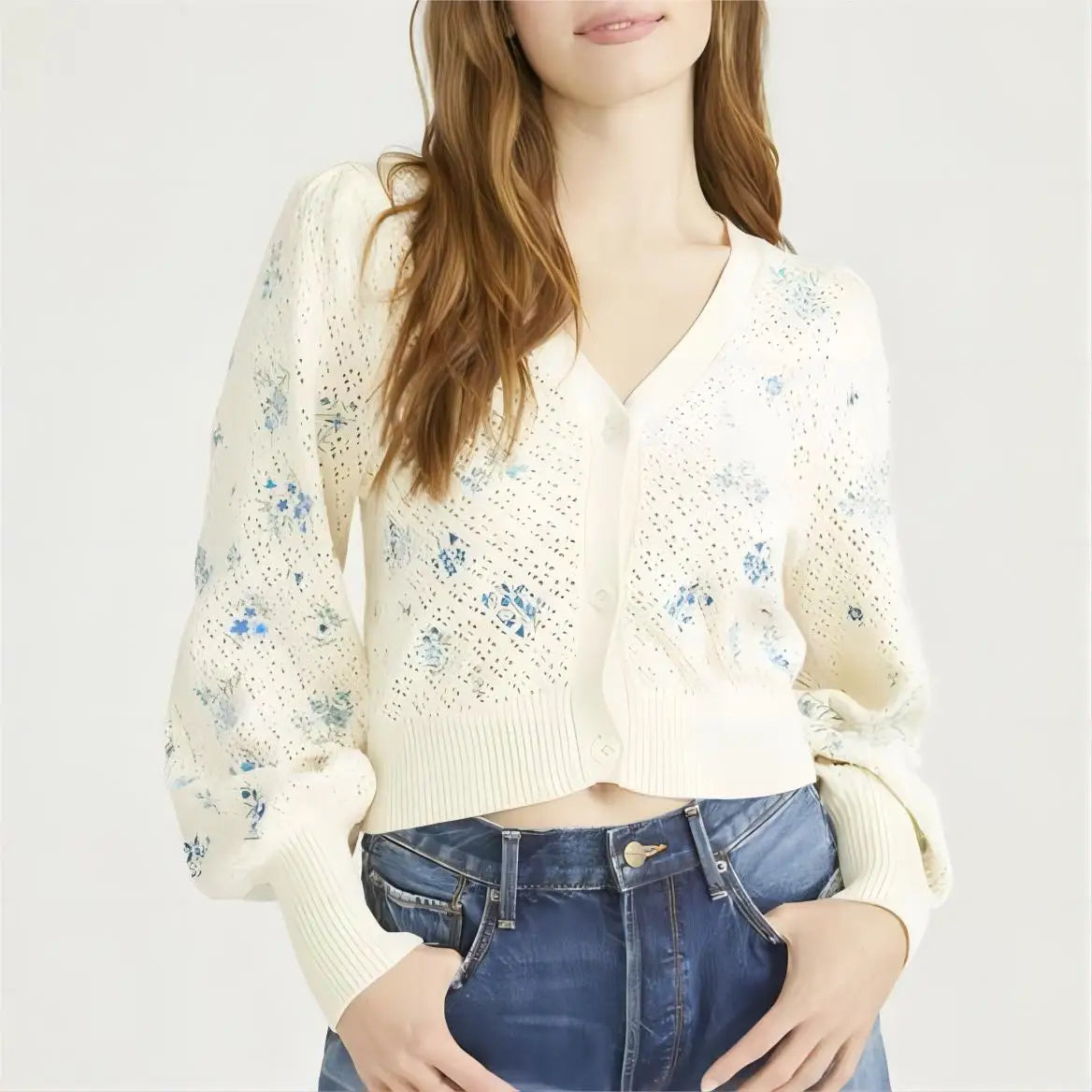 2026 Crochet Women's Crop Sweaters Plain White Custom Embroidered V-neck Button Crop Cardigan Summer Short Knitwear Women