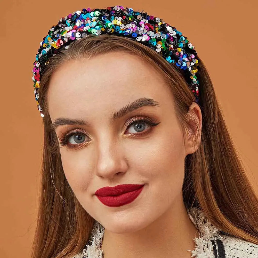 HOVANCI Best Selling Fashionable Bling Sequin Hair Hoop Personalized Anti-slip Sponge Colorful Headband Hairband