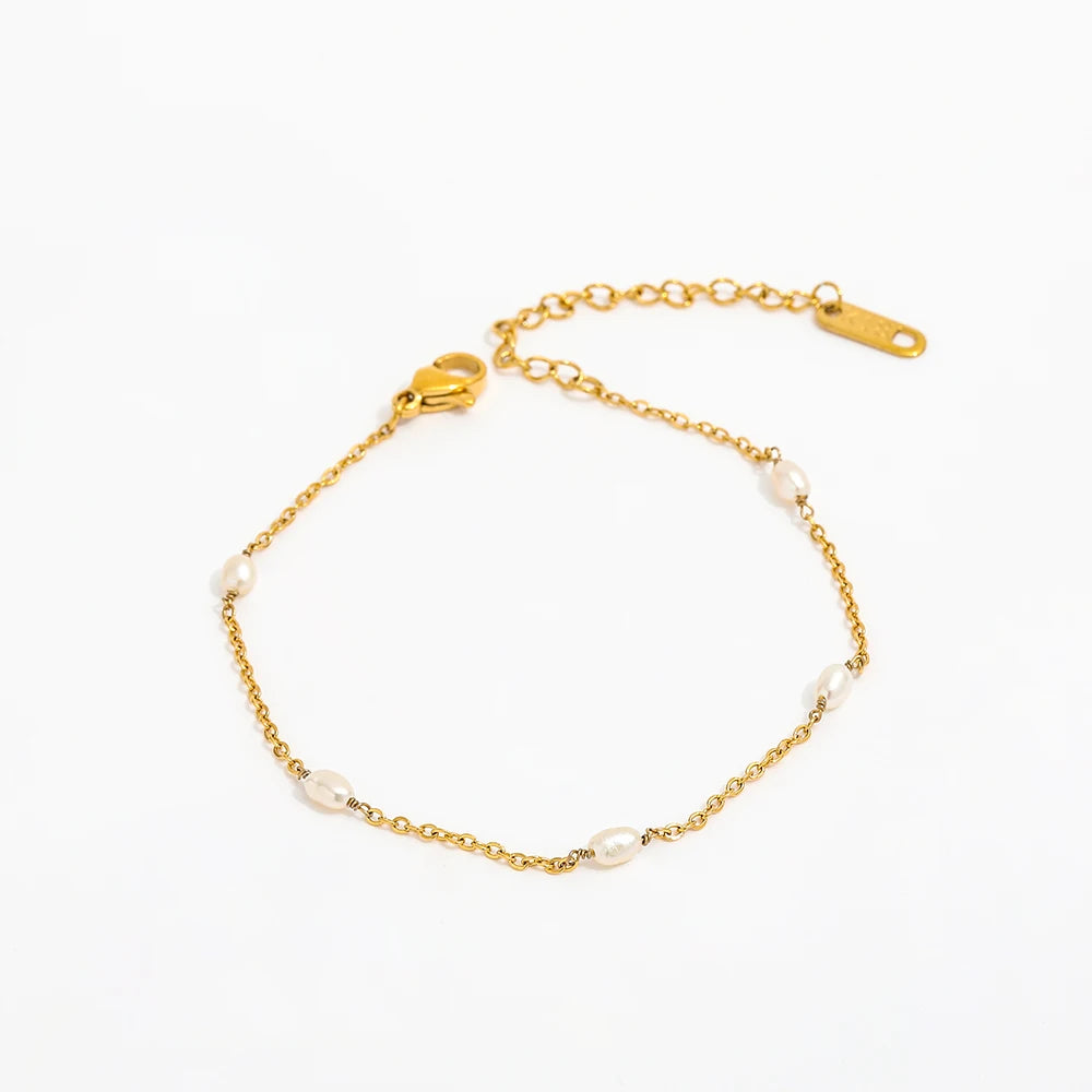 Fenny Tarnish Free Fashion Sweety Dainty Freshwater Pearl Basic Chain Bracelet Reary to Ship Stainless Steel Jewelry Wholesale
