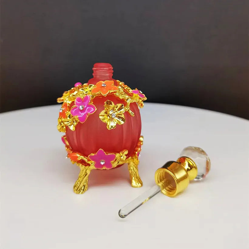 Custom Glass Rod Dubai Style Pink Glass Bottle Metal Essential Oil Packaging Perfume Glass Bottle Portable Cosmetic Container