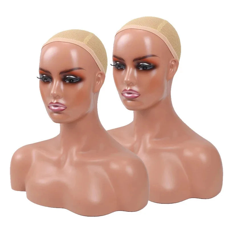 Realistic Female PE Maternity Mannequin Head with Bald Wig Display Stand Afro Shoulder Bust Wig Displays for Women
