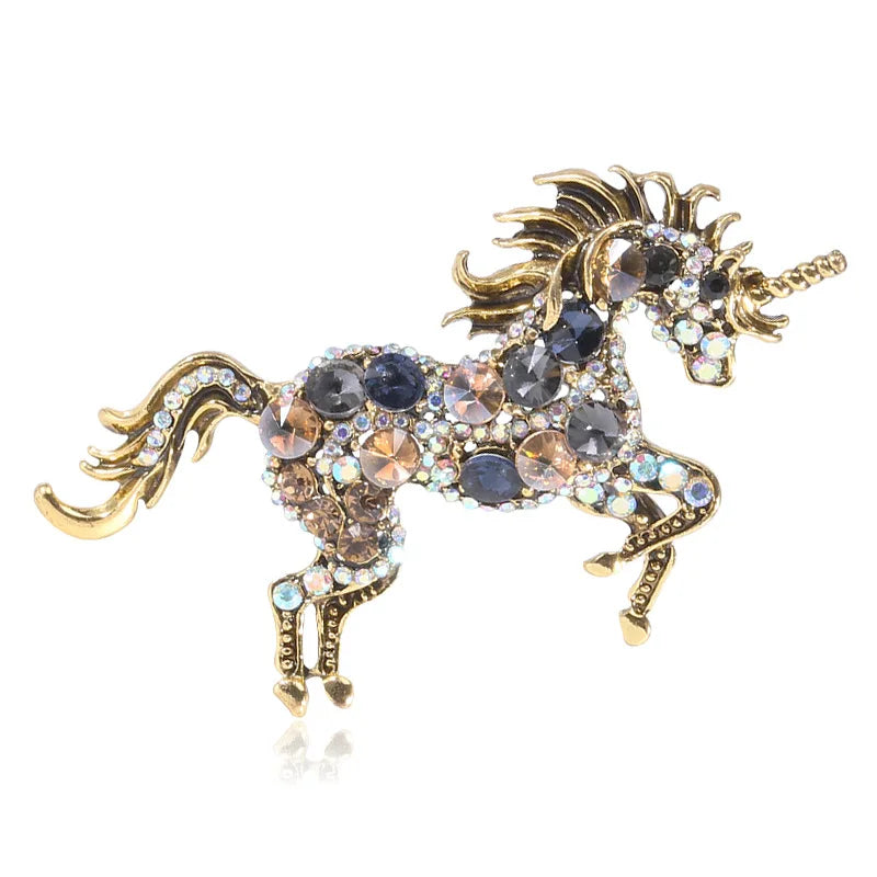 Fashion Korean Rhinestone Unicorn Brooch Pin Cartoon Horse Brooches Luxury Accessories