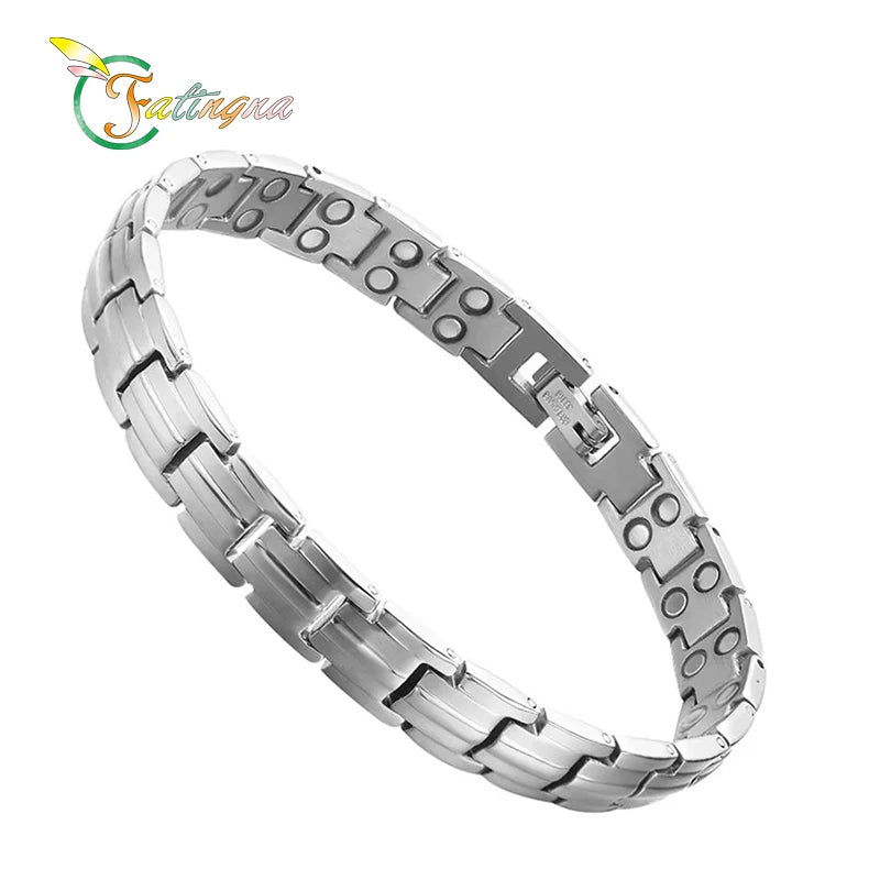 Fatingna Custom Therapeutic Pain Relief Health Stainless Steel Magnetic Bracelet Trendy Silver Plating Pearl Fashionable Bangle