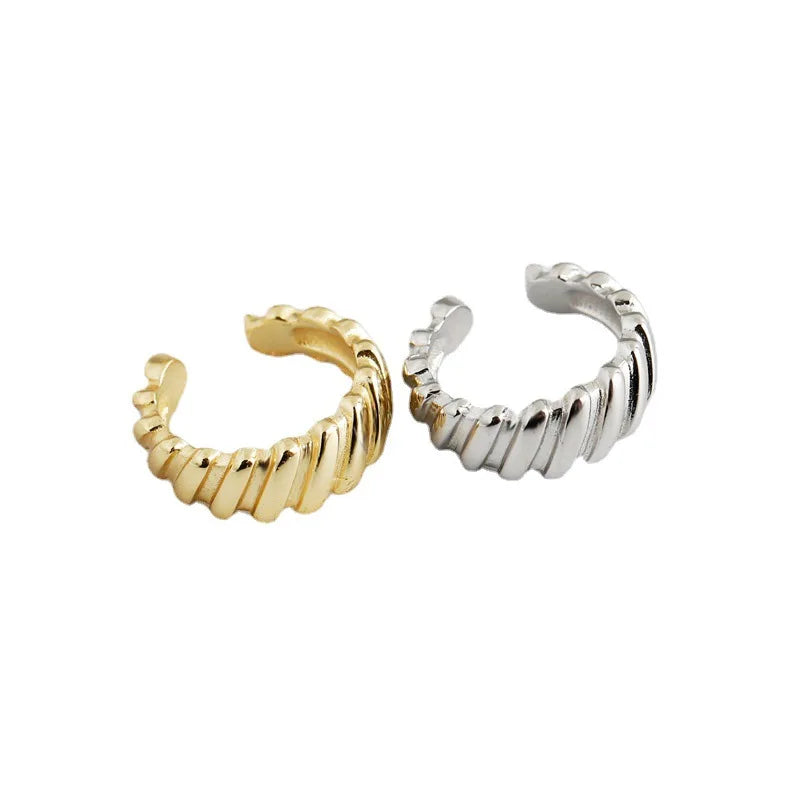 Personality 925 Sterling Silver Geometric Wavy Shape Ear Cuff Clip Earrings Without Piercing Hip Hop Jewelry