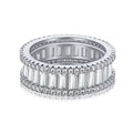 925 Sterling Silver Eternity Stacking Ring Band 3 Row Cubic Zirconia Rectangular Baguette Emerald Cut Lustrous Wedding Band for