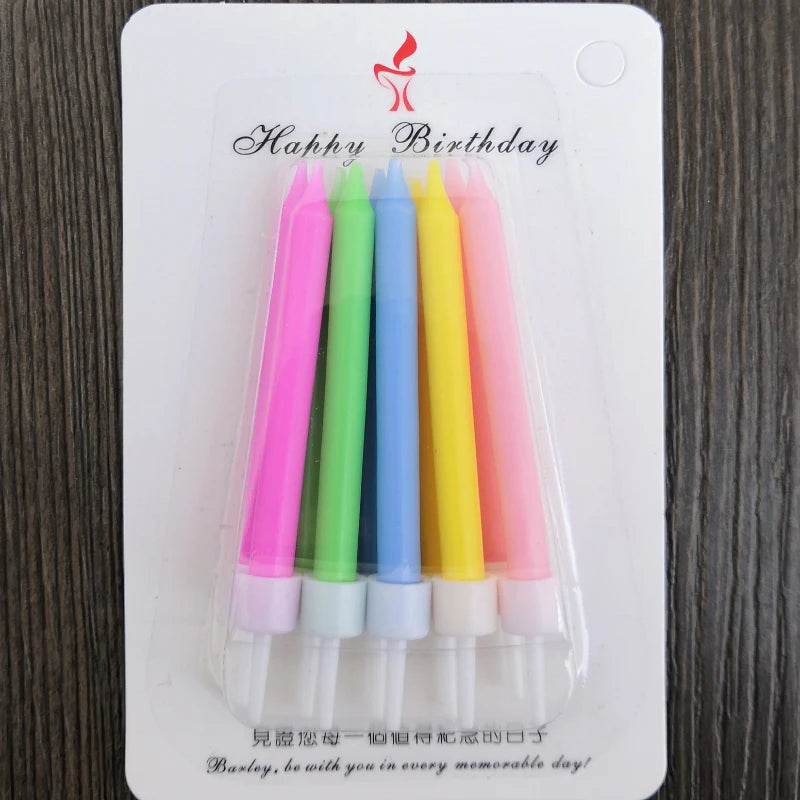 Macaroon Color  Pillar Shape Paraffin Wax Birthday Cake Topper Decorative Candles for Parties