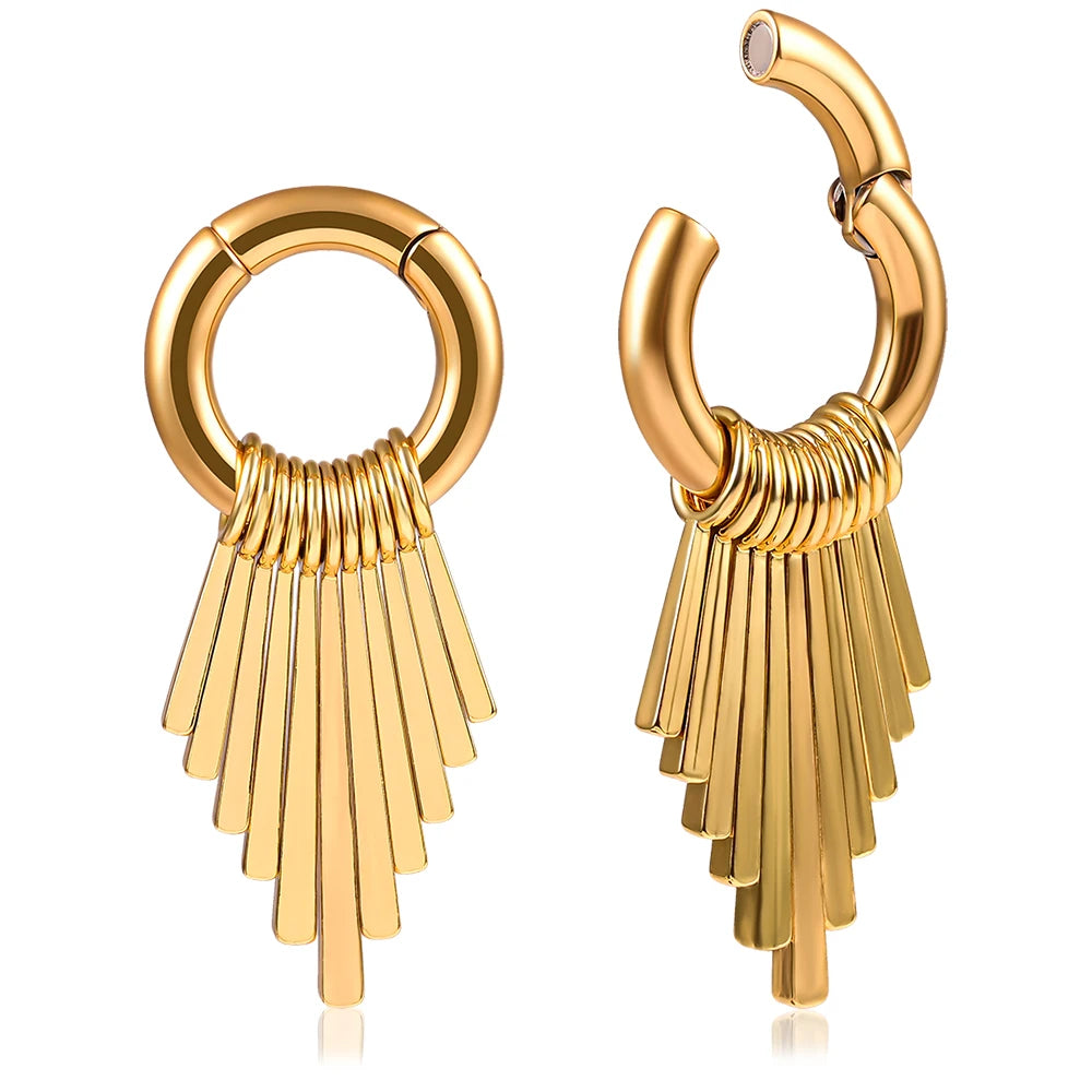 New Stylish Gold Plated Stainless Steel Piercing Ear Weight Dangling Earring for Women Wedding Engagement