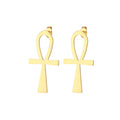 Titanium Jewelry Hip Hop Unisex Stainless Steel Ankh Cross Stud Earrings